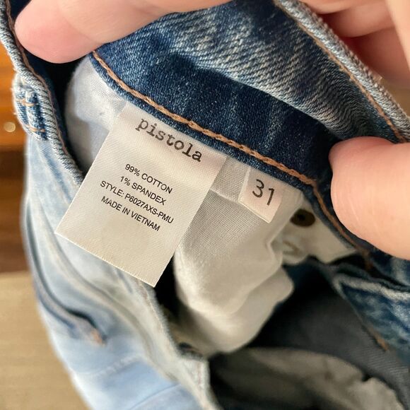 Pistola Pick Me Up Ankle Length Raw Hem Two Tone Distressed Jeans Size 31 - Picture 6 of 7